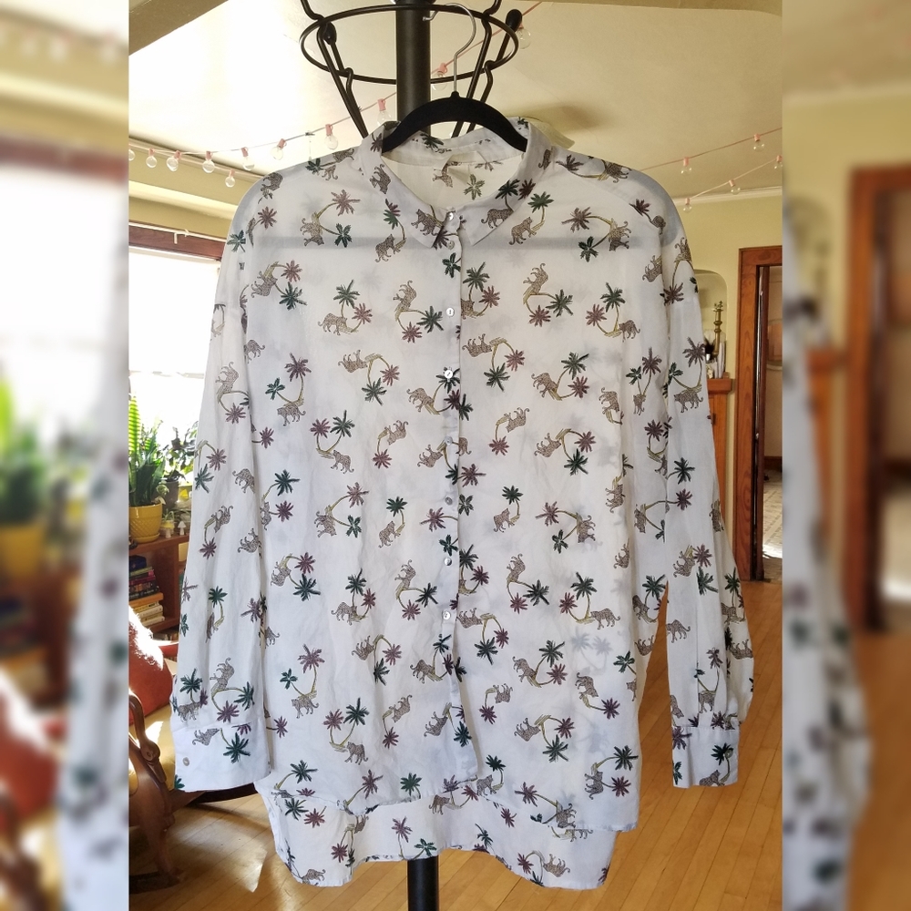 H&M Jaguar and Palm Tree Print Blouse size 14